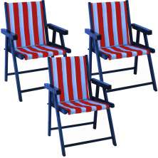 Kit 3 Cadeira Praia Dobrável Madeira Black-List Vermelho/Branco