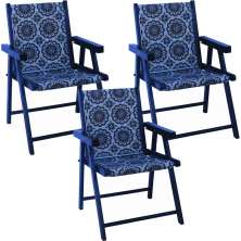 Kit 3 Cadeira Praia Dobrável Madeira Black-Mandala