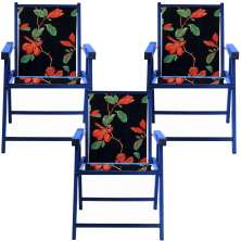 Kit 3 Cadeira Praia Dobrável Madeira Black-Preto Flores