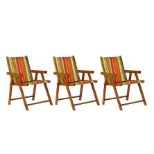Kit 3 Cadeira Praia Dobrável Madeira Envernizada-List Laranja
