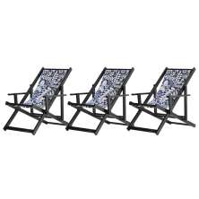 Kit 3 Espreguiçadeiras Dobrável Black CB-Folhas Brancas