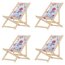 Kit 4 Cadeira Espreguiçadeira Dobrável S/B-Cinza Floral