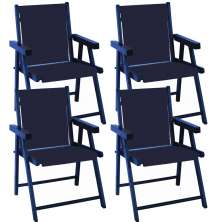 Kit 4 Cadeira Praia Dobrável Madeira Black-Azul Marinho