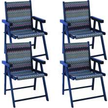 Kit 4 Cadeira Praia Dobrável Madeira Black-Chevron Vermelho