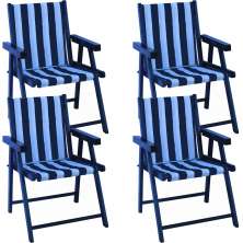 Kit 4 Cadeira Praia Dobrável Madeira Black-List Azul/Branco