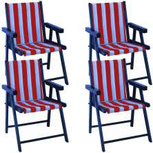 Kit 4 Cadeira Praia Dobrável Madeira Black-List Vermelho/Branco
