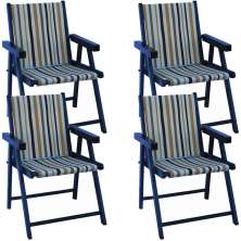 Kit 4 Cadeira Praia Dobrável Madeira Black-Listrado Marrom