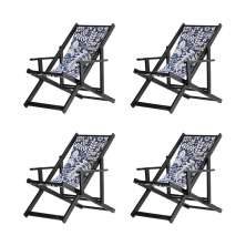 Kit 4 Espreguiçadeiras Dobrável Black CB-Folhas Brancas