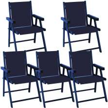Kit 5 Cadeira Praia Dobrável Madeira Black-Azul Marinho