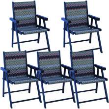 Kit 5 Cadeira Praia Dobrável Madeira Black-Chevron Vermelho