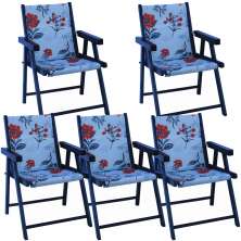 Kit 5 Cadeira Praia Dobrável Madeira Black-Cinza Floral