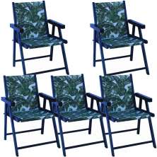 Kit 5 Cadeira Praia Dobrável Madeira Black-Folhas Verdes