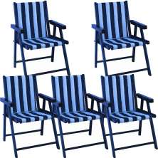 Kit 5 Cadeira Praia Dobrável Madeira Black-List Azul/Branco
