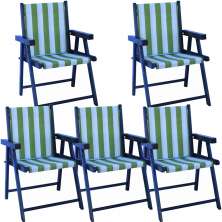 Kit 5 Cadeira Praia Dobrável Madeira Black-List Verde/Branco