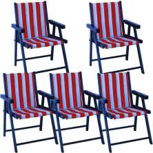 Kit 5 Cadeira Praia Dobrável Madeira Black-List Vermelho/Branco
