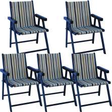 Kit 5 Cadeira Praia Dobrável Madeira Black-Listrado Marrom