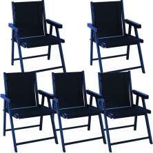 Kit 5 Cadeira Praia Dobrável Madeira Black-Preto
