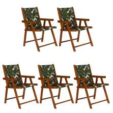 Kit 5 Cadeira Praia Dobrável Madeira Envernizada-Folhas Verdes