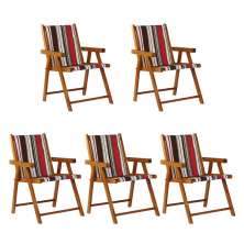 Kit 5 Cadeira Praia Dobrável Madeira Envernizada-L Marrom/Vermelho