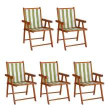 Kit 5 Cadeira Praia Dobrável Madeira Envernizada-L Verde/Branco