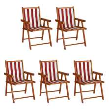 Kit 5 Cadeira Praia Dobrável Madeira Envernizada-L Vermelho/Branco
