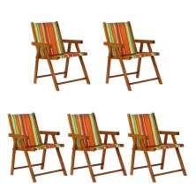 Kit 5 Cadeira Praia Dobrável Madeira Envernizada-List Laranja