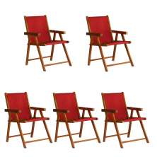 Kit 5 Cadeira Praia Dobrável Madeira Envernizada-Vermelho