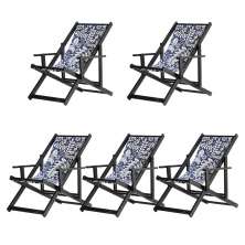 Kit 5 Espreguiçadeiras Dobrável Black CB-Folhas Brancas