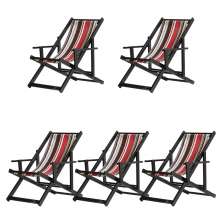 Kit 5 Espreguiçadeiras Dobrável Black CB-L Marrom/Vermelho