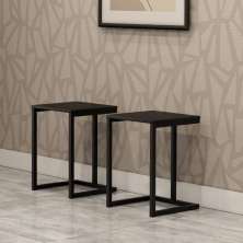 Conjunto 2 Banquetas Sala de Jantar Tubo Preto Madeirado Preto