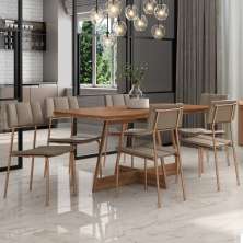 Conjunto Sala de Jantar Los Angeles 6 Cadeiras Carraro Areia/Rose/Nogal