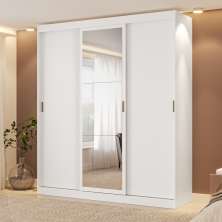 Guarda Roupa Casal 3 Portas de Correr com Espelho Branco Carraro