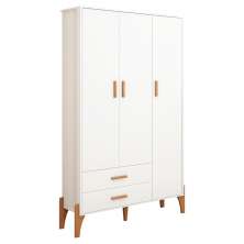 Guarda Roupa Quarto Infantil Iris com 3 Portas e 1 Gaveta Branco Acetinado