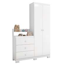 Guarda Roupa com comoda Infantil Vicky 2 Portas e 3 Gavetas Branco