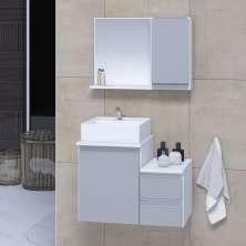 Conjunto Gabinete Banheiro CROSS 60 Branco / Cinza