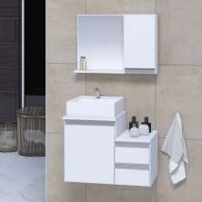 Conjunto Gabinete Banheiro CROSS 60 Branco Inteiro