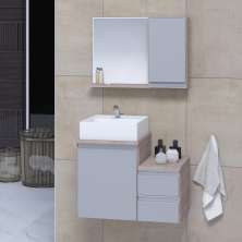 Conjunto Gabinete Banheiro CROSS 60 Madeirado / Cinza