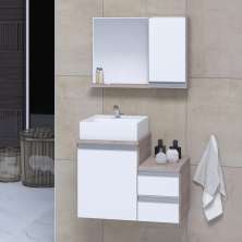 Conjunto Gabinete Banheiro CROSS 60 Madeirado/Branco