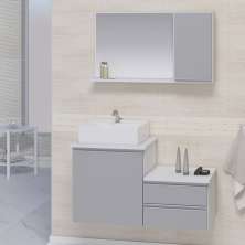 Conjunto Gabinete Banheiro CROSS 80 Branco / Cinza