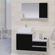 Conjunto Gabinete Banheiro CROSS 80 Branco / Preto