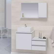 Conjunto Gabinete Banheiro CROSS 80 Branco Inteiro