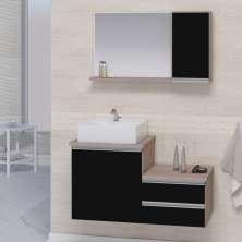 Conjunto Gabinete Banheiro CROSS 80 Madeirado / Preto