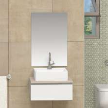 Conjunto Gabinete Banheiro JOY 45 Madeirado/Branco