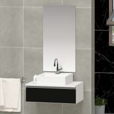 Conjunto Gabinete Banheiro JOY 60 Branco / Preto