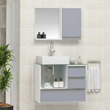 Conjunto Gabinete Banheiro POLO 60 Branco / Cinza