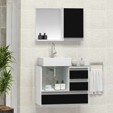 Conjunto Gabinete Banheiro POLO 60 Branco / Preto
