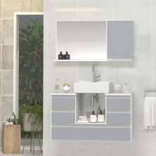 Conjunto Gabinete Banheiro POLO 80 Branco / Cinza