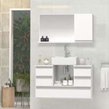 Conjunto Gabinete Banheiro POLO 80 Branco Inteiro