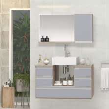 Conjunto Gabinete Banheiro POLO 80 Madeirado / Cinza