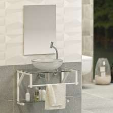 Conjunto Gabinete Banheiro Vidro Glass 80cm Branco + Cuba Incolor